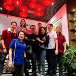Group photo under red lanterns in Vietnam cultural area